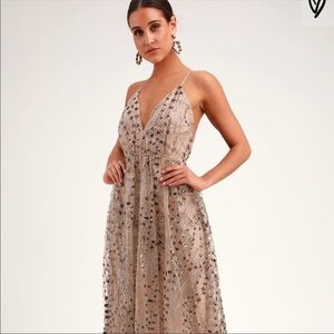 Lulus Luminous Night Taupe Sequin Maxi dress